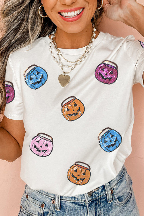 Sequin Pumpkin Bucket Tee