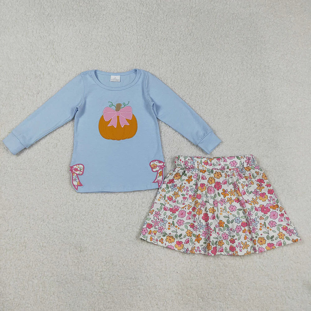 Pumpkin Floral Skort Set