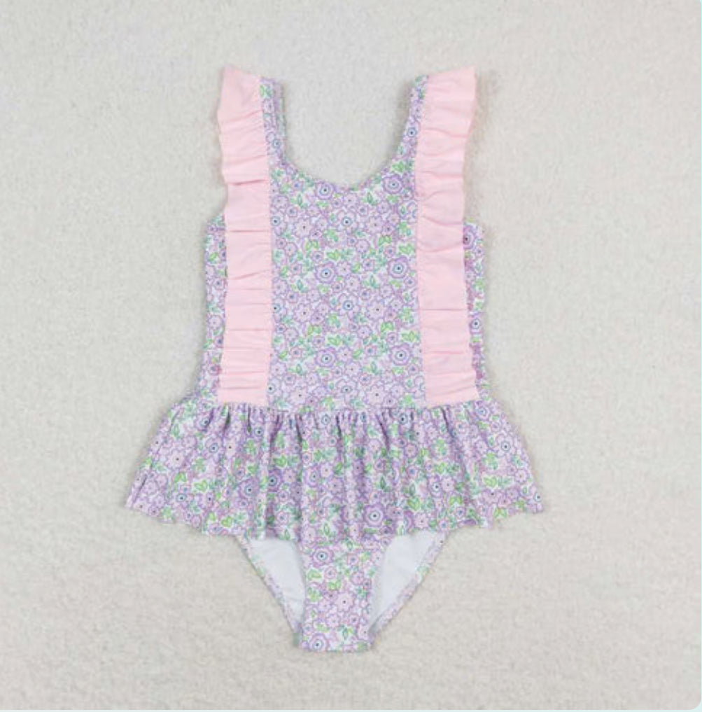 Girls Purple Floral Swimsuit