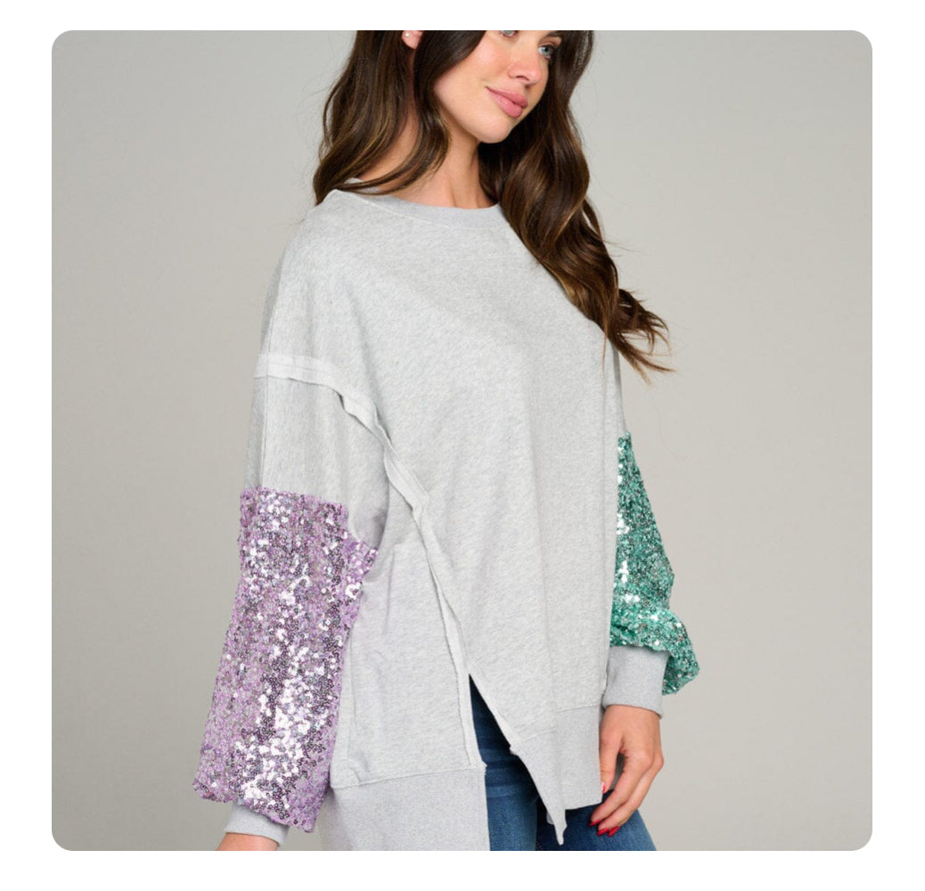Colorblock Sequin Sleeve Top