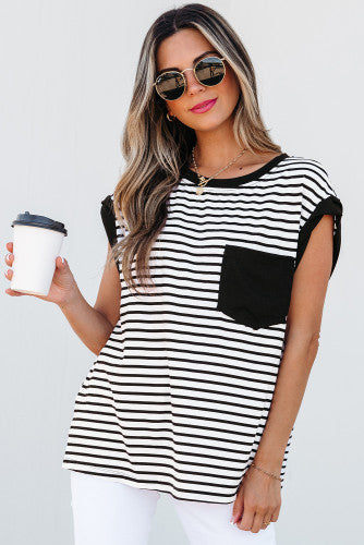 Black & White Striped Pocket Tank