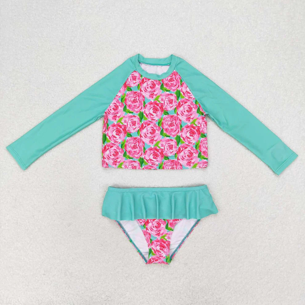 Girls Teal Rosette Swimsuit