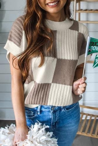 Mocha Patchwork Knit Top