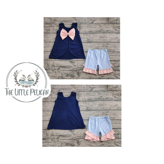 Blue & Pink Bow Short Set