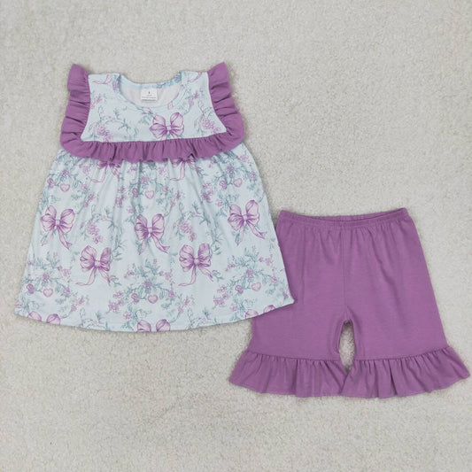 Lavender Floral Bow Short Set