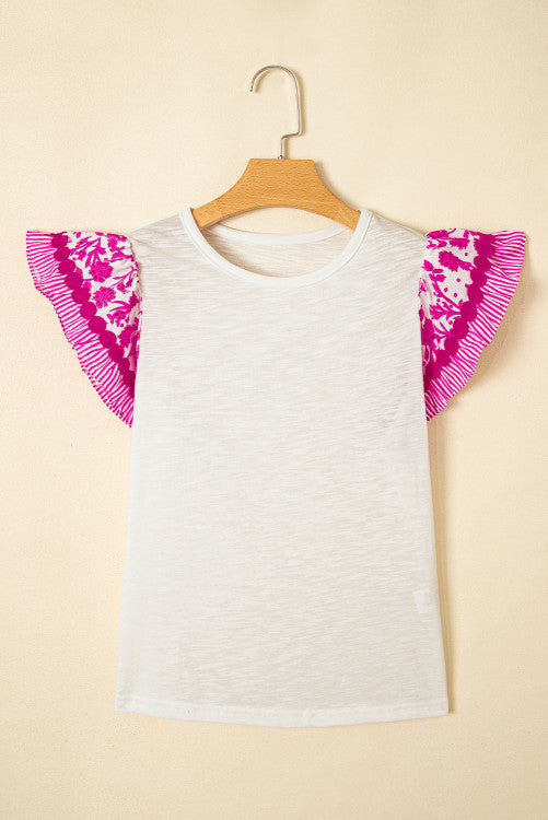 Rose RicRac Flutter Sleeve Top