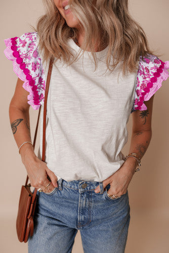 Rose RicRac Flutter Sleeve Top