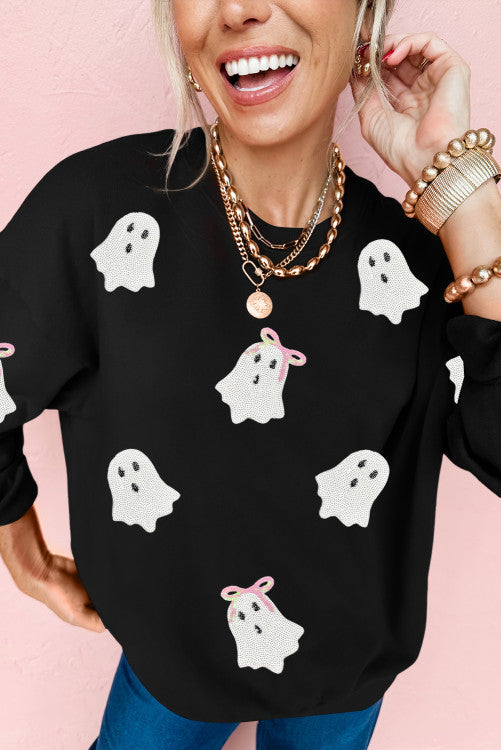 Sequin Bow Ghost Pullover