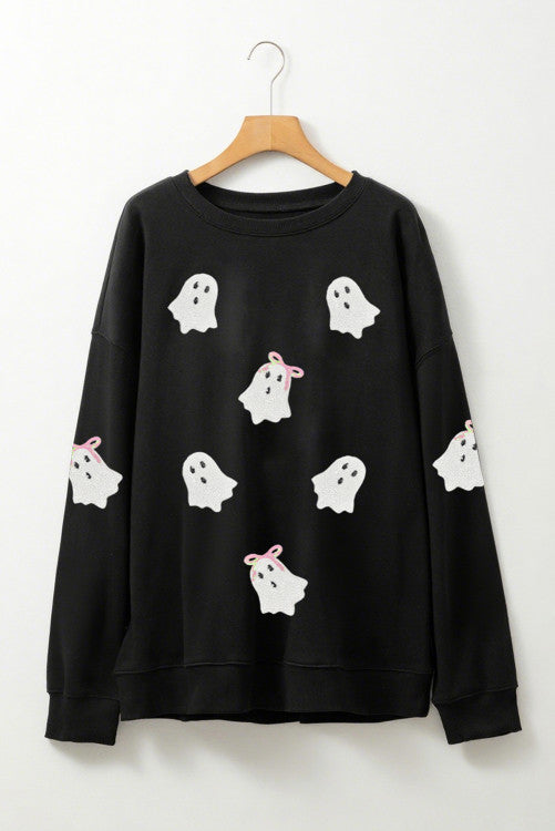 Sequin Bow Ghost Pullover