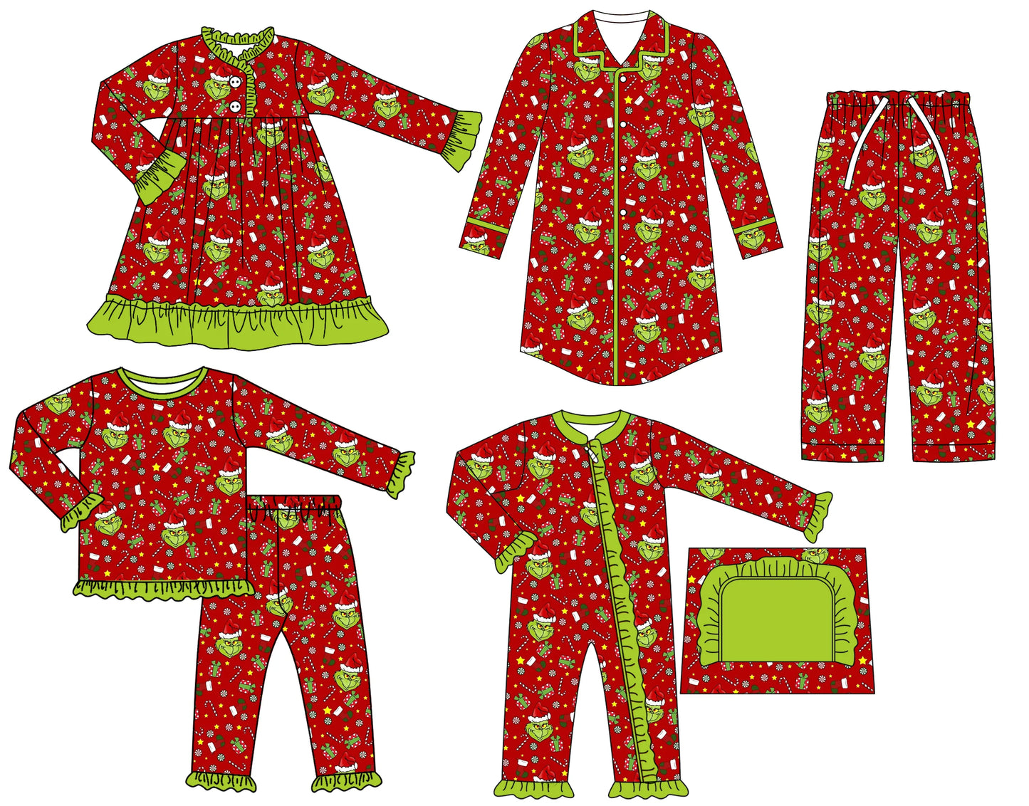 Girl’s Red Grinch Ruffle Pajama Set