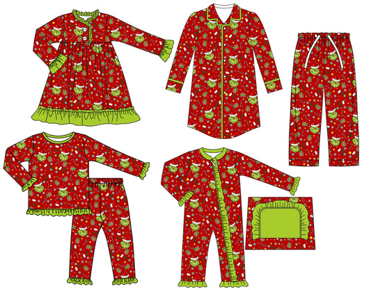 Girl’s Red Grinch Ruffle Pajama Set